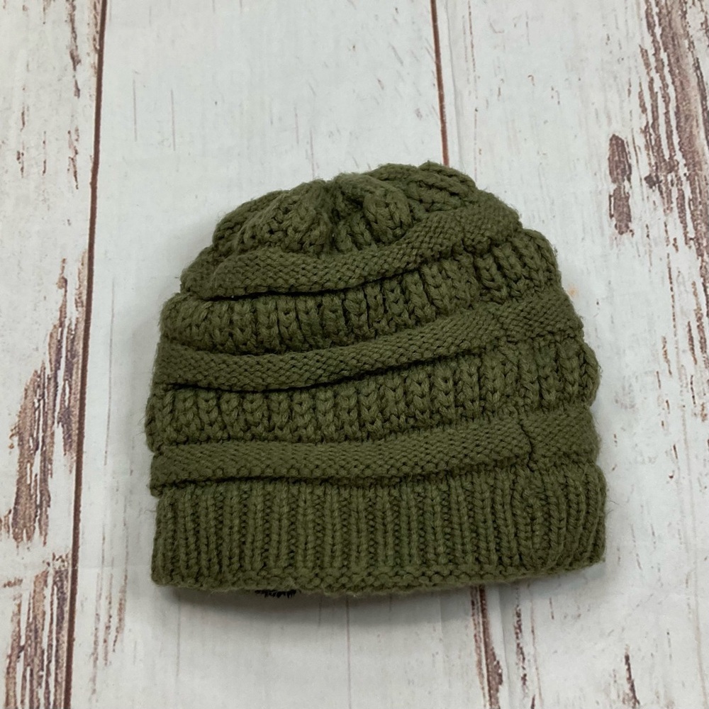 Gelante Beanie Hat Basket Weave Ribbed Olive Green Sz OS